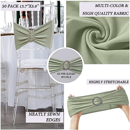 50 Pack Sage Green Chair Sashes, Chair Bands for Folding Chairs, Chair Ties Bows with Buckle Slider for Wedding Party Banquet Decoration - Image 5