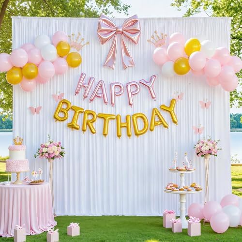 50x10ft White Backdrop Curtains for Parties Wedding Photo Wrinkle Free White Drapes Backdrop Polyester Photoshoot Back Drop for Baby Shower Birthday Party Photography Background 10 Panels 5x10FT - Image 2