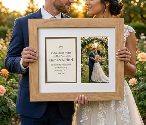 Poster Palooza Wedding Invitation Display Frame 10.75x12.75 in Bronze With White and Metallic Gold Double Mat for 5x7 Standard Keepsake | USA Made - Image 7
