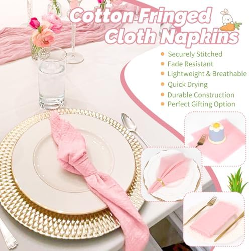 Showgeous 30 Pack Pink Cloth Napkins with Fringe, 16x16 inch 100% Cotton - Image 5