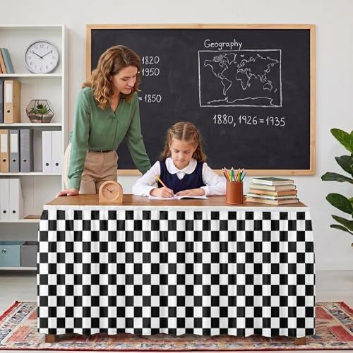 Sanwarm Table Skirt, 29" x 108", for Rectangular & Round Desk Checkered - Image 3