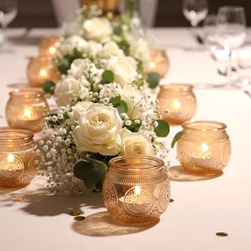 24 Pcs Gold Candle Holders Bulk- Floral Style Tealight Candle Holders for Wedding Table Decor, Gold Centerpieces for Table, Bridal Shower, Birthday, Reception Party Decorations - Image 4