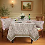 Ridhi Block Print Rose Pink Floral Vine Rectangle Cotton Tablecloth 90" x 60" Reusable Table Cover Decorative Everyday Use for Dining, Farmhouse, Home Gift for Spring, Easter, Summer - Image 2