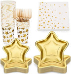 120 Pcs/24 Sets Gold Star Party Tableware Set for Guests by Purpeak