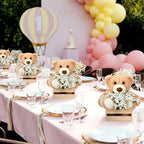 Amyhill 4 Sets Bear Baby Shower Centerpieces Baby Shower Table Decorations with Bears Wooden Crates Bamboo Baskets Artificial Flowers for Birthday Wedding Gender Reveal Party(Classic) - Image 5