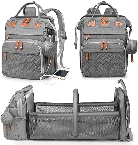 Astro alan Baby Diaper Bag with Changing Station, Waterproof Diaper Bag Backpack for Moms Dads with USB Charging Port, Baby Shower Gifts, Baby essentials,Grey by Astroalan