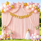 10ftx10ft Light Pink Backdrop Curtains for Baby Shower Wrinkle Free Pink Photo Curtains Soft Fabric Drapes Back Drop Cloth for Wedding Girls Birthday Parties Photography Background 5x10ft, 2 Panels by WishCare