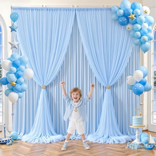 Baby Blue Tulle Backdrop Curtain for Parties Wedding,30ft x 10ft Wrinkle Free Curtain Backdrop,2 Layer Drapes for Backdrop,Polyester Back Drop for Bridal Shower Birthday Baby Shower Photography - Image 6