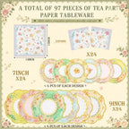 Yungyan 97 Pcs 24 Set Floral Tea Party Supplies, Tea Party Plates and Napkins Set with Tablecloth, Disposable Handle Teacups and Saucers for Birthday Wedding Bridal Shower Decorations(Classic Style) - Image 2