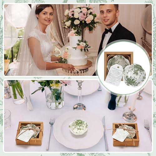 Teenyyou 150 Pack Wedding Favors for Guests Small Ceramic Bowls Bulk Gifts Set 3.3 Inch Sage Green Verdure Design Mini Dipping Bowl Sauce Dish with Cards Box for Party Shower Favor Souvenir - Image 3