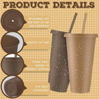 Skylety 24 Pcs Brown Plastic Cups with Lids and Straws 24 oz - Image 3