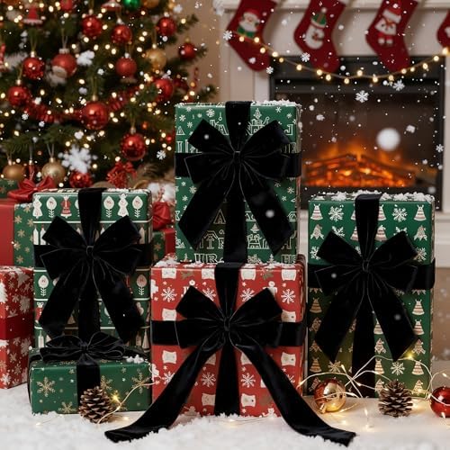 Meseey 4 Inch 50 Yards Black Velvet Wired Ribbon - Premium Soft Velvet Ribbon with Wire Edges for Halloween, Christmas, Wedding, Gothic Decor, Gift Wrapping, DIY Crafts - Image 6
