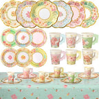 Yungyan 193 Pcs 48 Set Floral Tea Party Supplies, Tea Party Plates and Napkins Set with Tablecloth, Disposable Handle Teacups and Saucers for Birthday Wedding Bridal Shower Decorations(Classic Style) by Yungyan