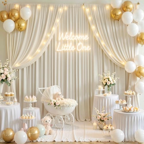 50x15ft Beige Backdrop Curtains for Parties Wedding Photo Wrinkle Free - Image 4