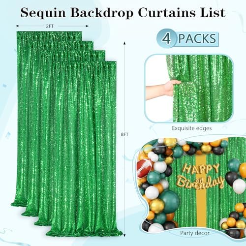 Green Sequin Backdrop 4 Panels 2FTx8FT Glitter Wedding Photo Backdrop - Image 6