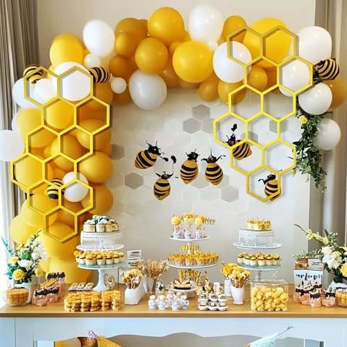 Silipull 2 Pcs 22 x 12 Inch Large Wood Honeycomb Decoration Honeycomb Wall Decor Wood Hexagon Decor Bee Wall Hanging Decoration for Living Room Garden Bedroom Office Home Party (Gold Color) - Image 6