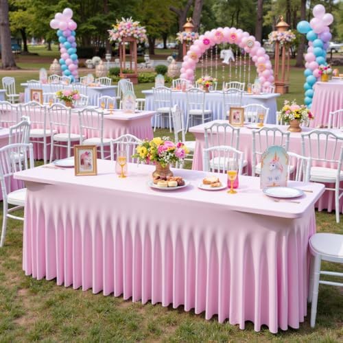 Spandex Tablecloth 8FT Rectangle Table Cover 6 Pack Pink Wrinkle-Free - Image 5