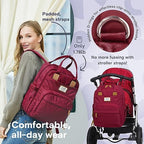 RUVALINO Diaper Bag Backpack, Multifunction Travel Pack Maternity Baby Changing Bags, Large Capacity, Waterproof, Purplish Red - Image 5