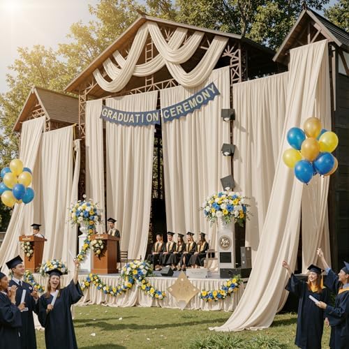 4 Panels 5ft(W) x 20ft(L) Beige Ceiling Drapes for Wedding Parties by PartyVillage