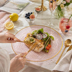 Liacere 60Pcs Pink Plastic Plates-Pink Disposable Plates With Gold Rim-Heavy duty Gold Plates,Water ripples Party Plates Include 30Dessert-Platos,30Dinner-Platos for Wedding & Party & Summer - Image 5
