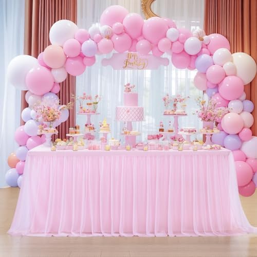 Pink Tulle Tablecloth for 8 Foot Rectangle Table, Light Pink Tulle Tables Skirt Cover 8ft Banquet Wedding Table Cloths Baby Shower Tutu Ruffle Tables Skirt Cloth for Party Bridal Shower - Image 6