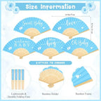 Threehoney 50 Sets Baby Shower Favors 5 Styles Bamboo Paper Hand Fans,Blue - Image 2