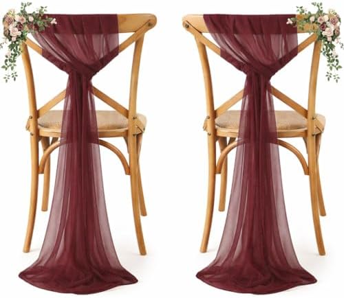 MDS Pack of 125 Chiffon Chair Sashes for Wedding & Event Décor - Burgundy by MDS