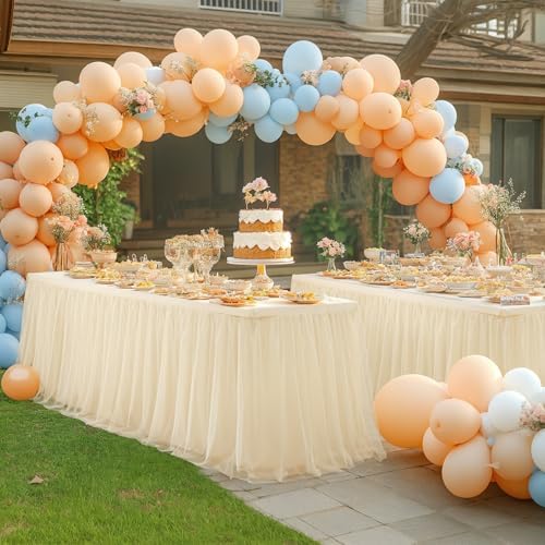 HB HBB MAGIC Champagne Tablecloth Rectangle Table Cover for 6 Foot Tables, Tulle Table Skirt Rectangle 6ft Stretch Tulle Tablecloth Fitted Elastic Banquet Party Wedding Champagne Tables Cloth - Image 3