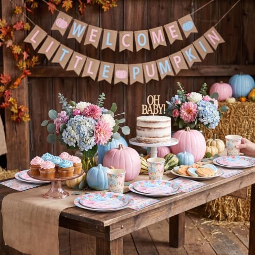 Funnymoom 250 Pcs Little Pumpkin Gender Reveal Paper Plates Napkins Cups - Image 5