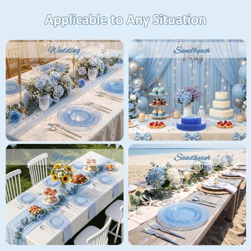 U-QE 60PCS Clear Blue Plastic Plates, Beaded Plates Disposable Heavy Duty - Image 7