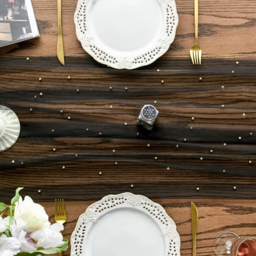 Artoid Mode 10-Pack Pearl Black Gauze Table Runner 10FT Home Decor - Image 5