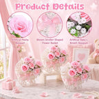3 Pack Baby Shower Table Centerpiece, Pink Rattan-Style Carriage Baskets with Faux Ranunculus and Baby's Breath for Girl Gender Reveal Bridal Wedding Party Tables - Image 3
