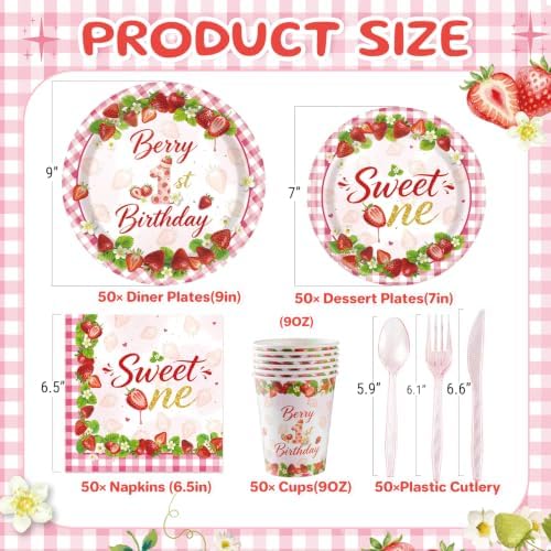 Berry First Birthday Strawberry Party Supplies for 50 Guests - Image 2