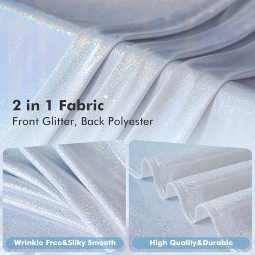 20x10ft Shimmer Silver Sequin Backdrop Curtain for Parties-4 Panels 5x10ft Thick Wrinkle Free Glitter Coloful Backdrop Drapes Photo Back Drop Curtains for Wedding Birthday Photography Background Cloth - Image 2