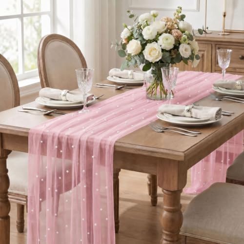 Artoid Mode 6-Pack Pearl Pastel Pink Gauze Table Runner 10FT Home Decor - Image 3