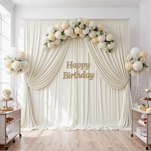 40ftx10ft Wrinkle Free Beige Backdrop Curtains for Parties, Silky Polyester Photo Backdrop Drapes 8 Panels 5x10ft Back Drop Cloth for Wedding Birthday Baby Shower Photography Background - Image 5