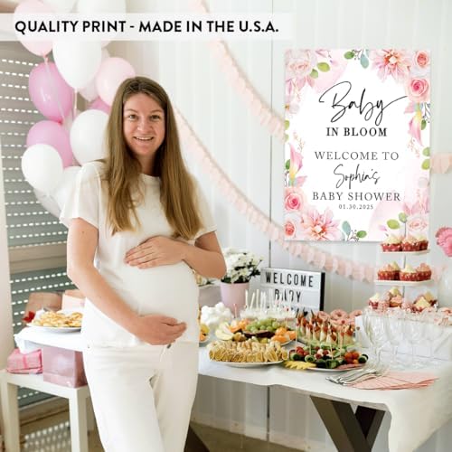 Andaz Press Baby in Bloom Personalized Baby Shower Welcome Sign Board Custom Wildflower Sign Pink Florals 16"x20" Canvas Floral Guest Book Alternative Welcome signs - Image 5