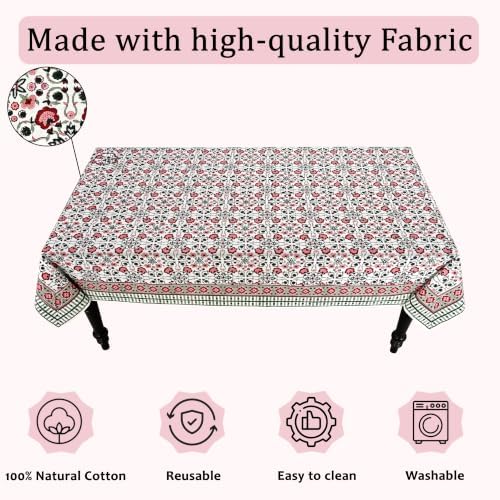 Ridhi Apple Red and Green Hand Block Print Cotton Rectangle Tablecloth 70x108 inch Reusable Table Cover Decorative Everyday Use for Dining Room, Farmhouse, Home Gift for Spring, Summer - Image 7