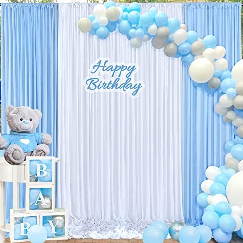 gogoparti 10x10ft Baby Blue and White Backdrop Curtains Panels for Parties Wedding Baby Shower Birthday Party Photography Background, Wrinkle Free Polyester Backdrop Curtains Drapes 4 Panel 2.5x10ft - Image 5