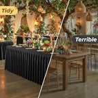 Black Polyester Table Cloths for Rectangle 4 Foot Tables, 2 Pack Wrinkle Free Tablecloths Stretchy Banquet Ruffle Fitted Table Cover Desk Skirt for Parties Wedding Birthday Baby Shower - Image 6