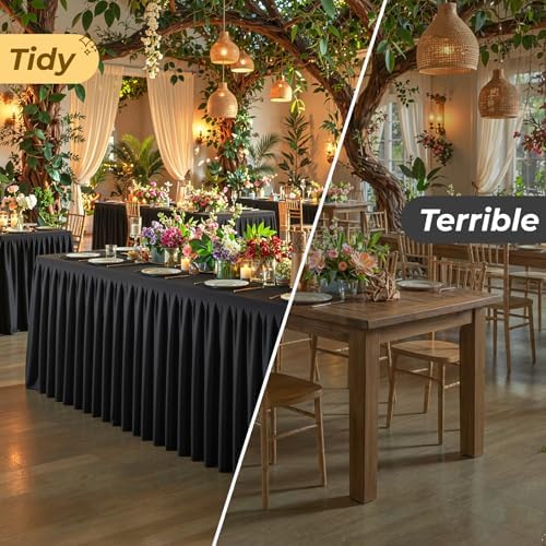 Black Polyester Table Cloths for Rectangle 8 Foot Tables, 6 Pack Wrinkle Free Tablecloths Stretchy Banquet Ruffle Fitted Table Cover Desk Skirt for Parties Wedding Birthday Baby Shower - Image 6