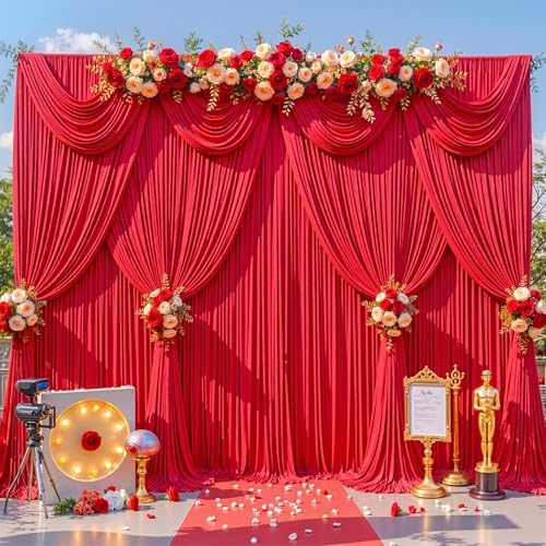 20x8ft Red Backdrop Curtains for Parties Photo Wrinkle Free Polyester Photoshoot Curtains Drapes Backdrop for Baby Shower Wedding Birthday Party Graduation Photography Background 4 Panels 5x8FT - Image 5