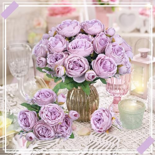 8 Bundles Artificial Peony Centerpiece Flowers,Light Purple - Image 6