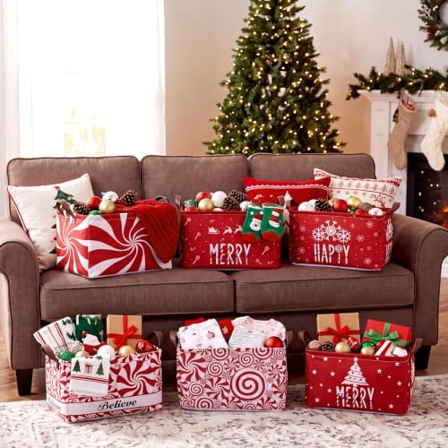 CHENGU 6 Pack Christmas Baskets Collapsible Retro Christmas Storage Bins - Image 7