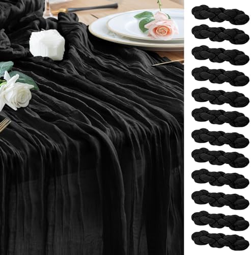 Wokceer Cheesecloth Table Runner Black 10FT Boho Gauze Runner, 12 Pack by Wokceer