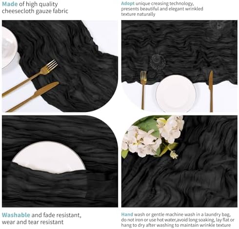 28 Pack Black Cheesecloth Table Runner 17x108 Inch Semi Sheer Boho Gauze Cheese Cloth Fabric Table Runners, for Wedding Party Baby Shower Birthday Home Decor Garden Farmhouse - Image 4