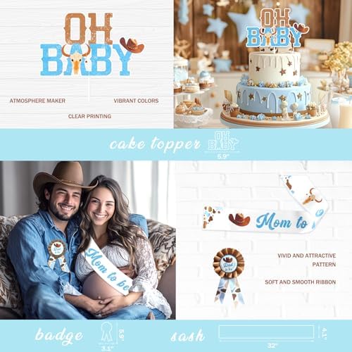 Hombae Cowboy Baby Shower Decorations – 108PCs A Little Cowboy is On The Way Party Supplies Set with Backdrop, Balloon Garland, Banner, Tablecloth, Boxes, Sash and Badge - Image 4