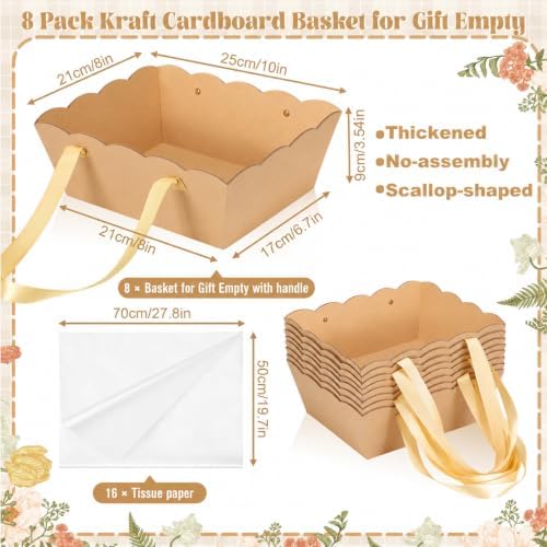 Fuyoo 8 Pack Kraft Basket for Gifts Empty 10x8" Thick Scalloped Gift Bags - Image 2