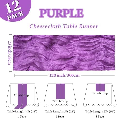 12 Pack 23 x 120 Inch Purple Table Runner 10Ft Cheesecloth - Image 2