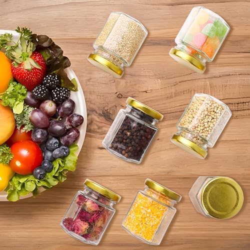 GIVAMEIHF Small Glass Honey Jars with Lids 3oz,40 pack Airtight Canning Jars with Gold Lids,Hexagon Glass Jars for Spice,Jam,Foods,Liquid,Baby Shower Favors,Wedding Favors,40 Labels - Image 6